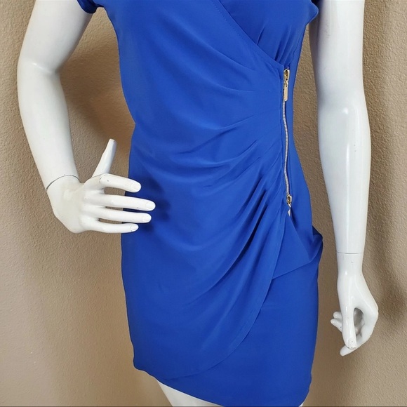 Joseph Ribkoff Royal Blue Faux Wrap Zipper Detail Elegant Blue Wrap Dress Sz 4 - Picture 2 of 10